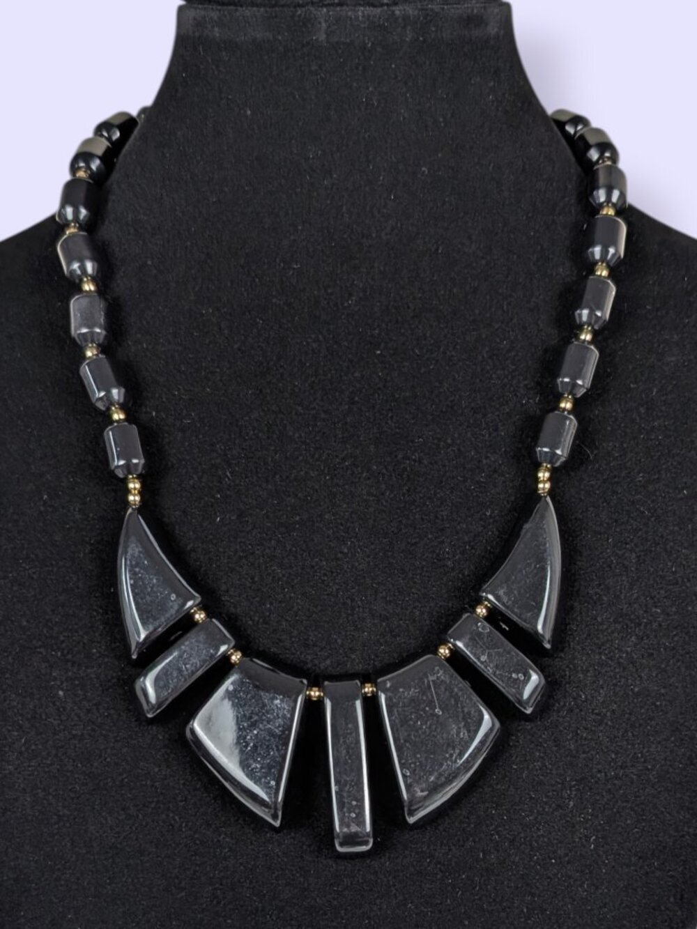 Vintage Black Beaded Geometric Necklace